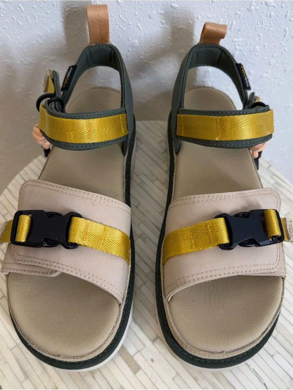 UGG Beige and Yellow Strappy Platform Sandals